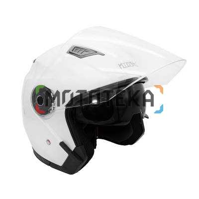 Шлем мото открытый KIOSHI (Киоши) 516 Solid со стеклом и очками белый (S)
