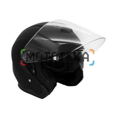 Шлем мото открытый KIOSHI (Киоши) 526 со стеклом и очками чёрный матовый (S)