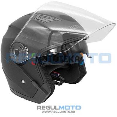 Шлем мото открытый KIOSHI (Киоши) 516 Solid со стеклом и очками чёрный матовый (XL)