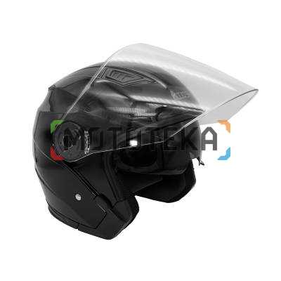 Шлем мото открытый KIOSHI (Киоши) 516 Solid со стеклом и очками чёрный (L)