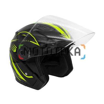 Шлем мото открытый KIOSHI (Киоши) 516 Solid со стеклом и очками чёрный/жёлтый (S)