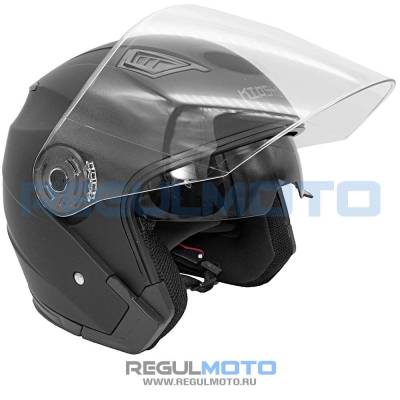 Шлем мото открытый KIOSHI (Киоши) 516 Solid со стеклом и очками чёрный матовый (S)