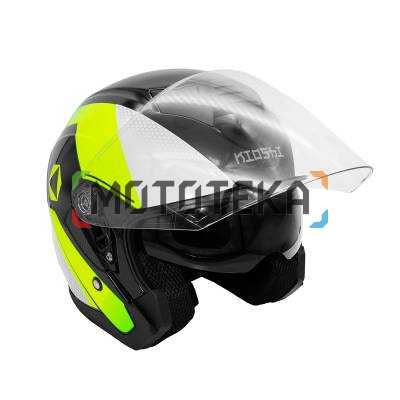 Шлем мото открытый KIOSHI (Киоши) 526 со стеклом и очками чёрный/жёлтый (S)