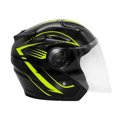 Шлем мото открытый KIOSHI (Киоши) 516 Solid со стеклом и очками чёрный/жёлтый (S) - купить с доставкой, цены в интернет-магазине Мототека