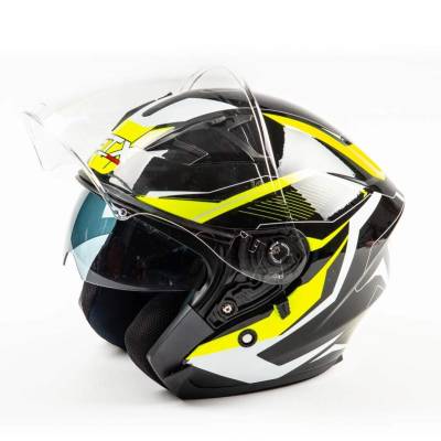 Шлем мото открытый GTX 278 (XL) #2 BLACK/FLUO YELLOW WHITE (2 визора)