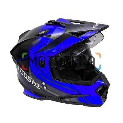 Шлем мото мотард KIOSHI (Киоши) Fighter 802 с очками синий/чёрный (S)