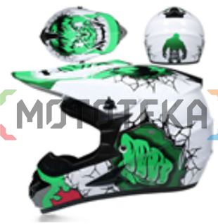 Шлем мото кроссовый детский Motax (Мотакс) G8 белый/зелёный глянцевый L