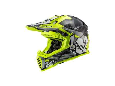 Шлем мото кроссовый LS2 (ЛС2) MX437 Fast Evo Crusher Черно-Желтый