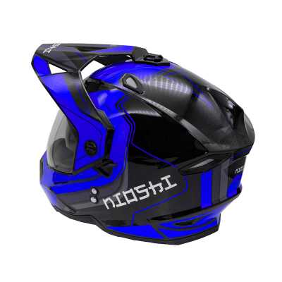 Шлем мото мотард KIOSHI (Киоши) Fighter 802 с очками синий/чёрный (S) - купить с доставкой, цены в интернет-магазине Мототека