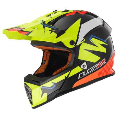 Шлем мото кроссовый LS2 (ЛС2) MX437 Fast Volt Черно-Оранжевый